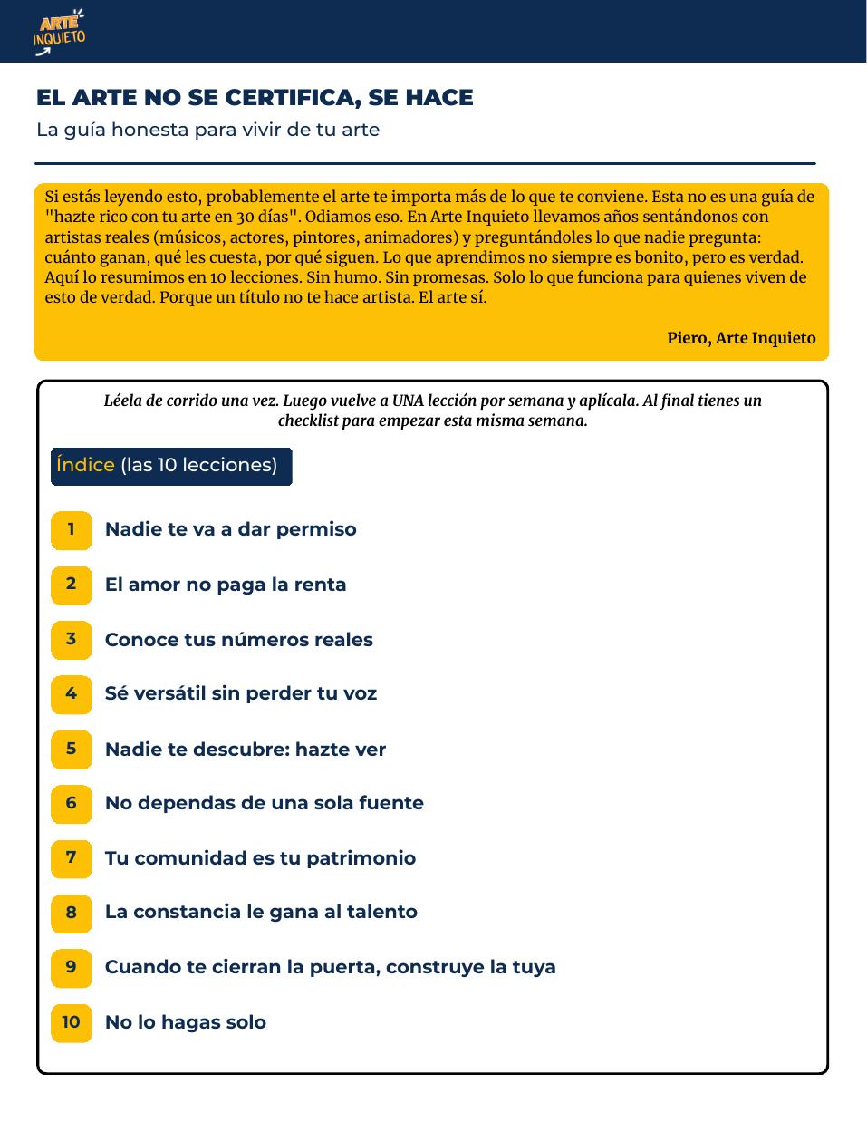 Portada de la guía: El arte no se certifica, se hace